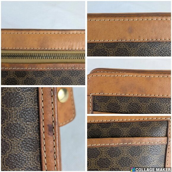 Celine Macadam Vintage Clutch Bag Brown Beige Pouch Made in Italy - Picture 9 of 13